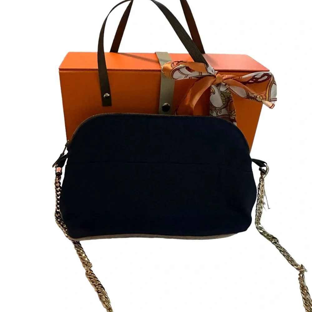 Authentic Hermes Bolide Cosmetic Pouch Navy Blue